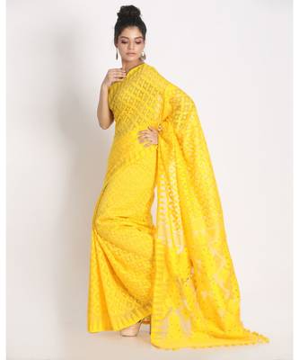 Yellow Jecquard Jamdani Saree 2