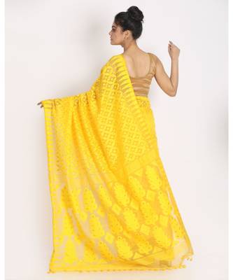 Yellow Jecquard Jamdani Saree 3