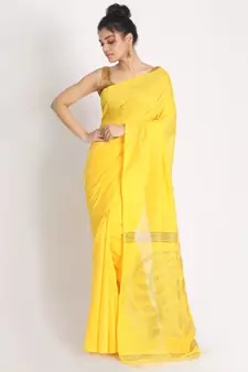 Dark Yellow Sequence Handloom Blended Cotton Saree