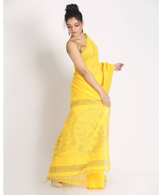 Dark Yellow Sequence Handloom Blended Cotton Saree 2