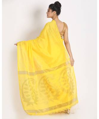 Dark Yellow Sequence Handloom Blended Cotton Saree 3