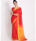 All Over Katha Work Red Handloom Blended Cotton Saree