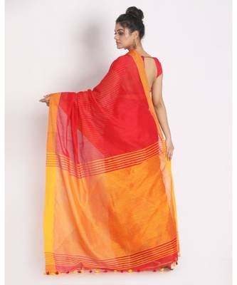 All Over Katha Work Red Handloom Blended Cotton Saree 3