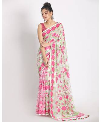 Beige Jecquard Jamdani Saree Without Blouse 1