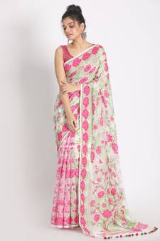 Beige Jecquard Jamdani Saree Without Blouse