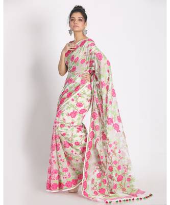 Beige Jecquard Jamdani Saree Without Blouse 2
