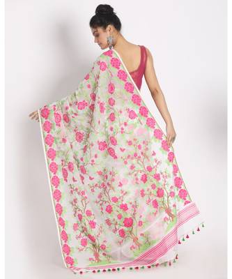 Beige Jecquard Jamdani Saree Without Blouse 3