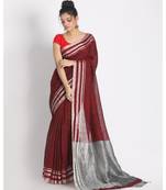 Silver Jori Border Maroon Linen Saree Silver Jori Pallu