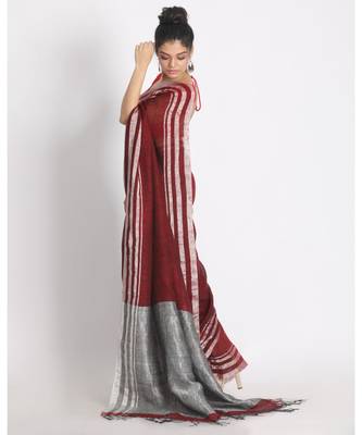 Silver Jori Border Maroon Linen Saree Silver Jori Pallu 2