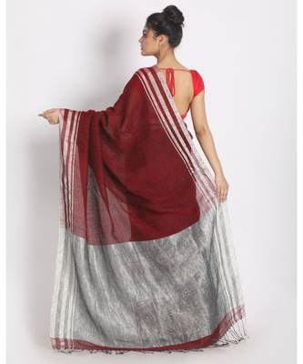 Silver Jori Border Maroon Linen Saree Silver Jori Pallu 3