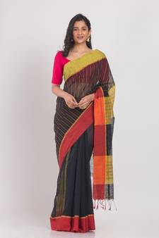 Allover Kantha Work Black Handloom Saree