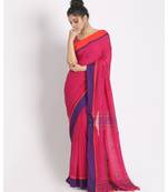 Rose Red Cotton Handloom With Weaving Motif