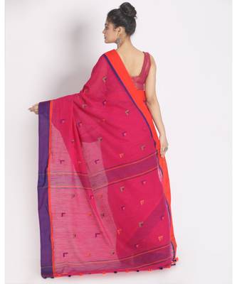 Rose Red Cotton Handloom With Weaving Motif 3