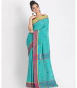 Aqua Cotton Handloom With Weaving Motif