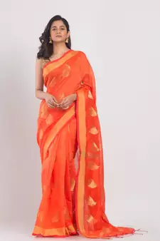 All Over Jecquard jori Work orange Handloom Saree