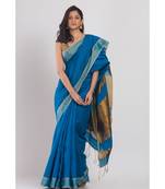 Blue blended cotton woven handloom saree