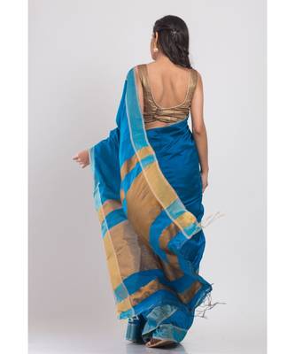 Blue blended cotton woven handloom saree 3