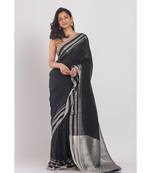 black handloom linen saree silver jori border and pallu