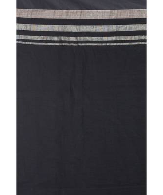 black handloom linen saree silver jori border and pallu 2