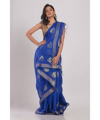 All Over Jecquard Jori Work dark blue Handloom Saree 3