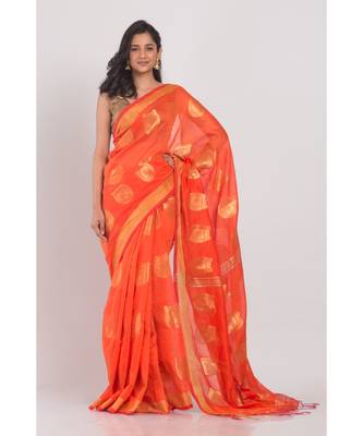 All Over Jecquard Jori Work orange Handloom Saree 1