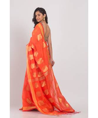 All Over Jecquard Jori Work orange Handloom Saree 2