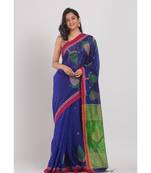 Blue Blended Cotton Jamdani Saree