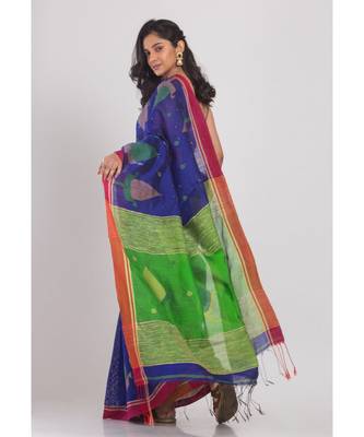 Blue Blended Cotton Jamdani Saree 3