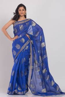 All Over Jecquard Jori Work Dark Blue Handloom Saree