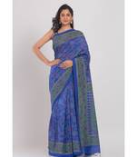 Blended Cotton Printed Designer Blue Saree