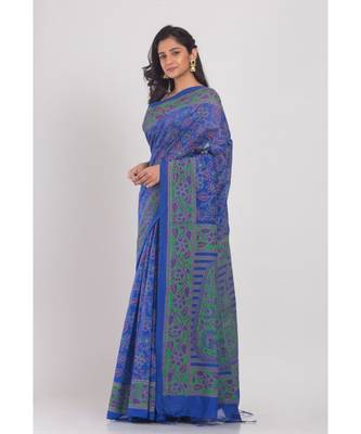 Blended Cotton Printed Designer Blue Saree 2