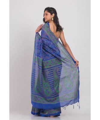 Blended Cotton Printed Designer Blue Saree 3