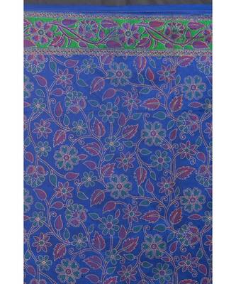 Blended Cotton Printed Designer Blue Saree 4