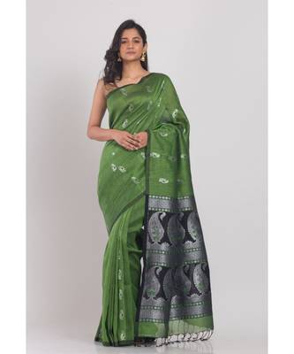 Green cotton linen handloom saree 1