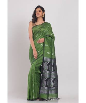 Green cotton linen handloom saree 2