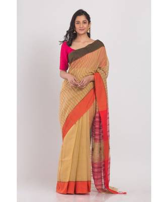All Over Kantha Work Beige Handloom Saree 1