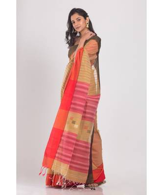 All Over Kantha Work Beige Handloom Saree 2