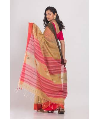 All Over Kantha Work Beige Handloom Saree 3