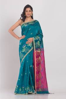All Over Jecquard Jori Work teal Handloom Saree