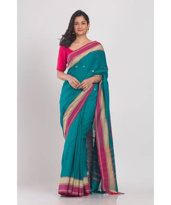 Teal Handloom Cotton Saree 1