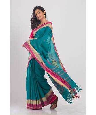 Teal Handloom Cotton Saree 2