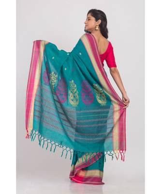 Teal Handloom Cotton Saree 3
