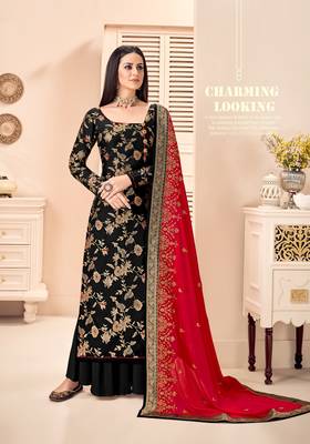 Heavy Designer Pure Silk Jacqard Plazzo Suit 1