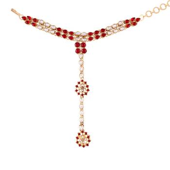 Gold Plated Floral Kundan Studded Adjustable Hath Phool/Panja/Bracelet for Women 1