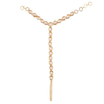 Traditional Gold Plated Kundan Hath Punja Adjustable Chain Bracelet with Ring for Women 1