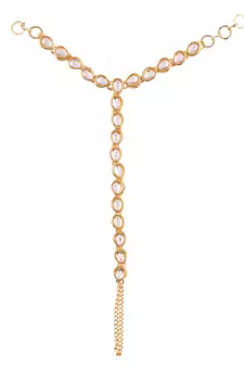 Traditional Gold Plated Kundan Hath Punja Adjustable Chain Bracelet with Ring for Women