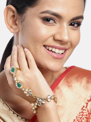 Traditional Kundan Haath Phool/Panja/Adjustable Bracelet with Ring for Women 1