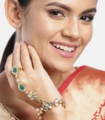 Traditional Kundan Haath Phool/Panja/Adjustable Bracelet with Ring for Women
