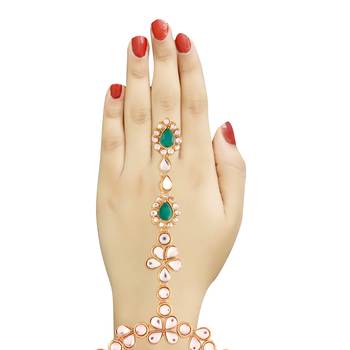 Traditional Kundan Haath Phool/Panja/Adjustable Bracelet with Ring for Women 2
