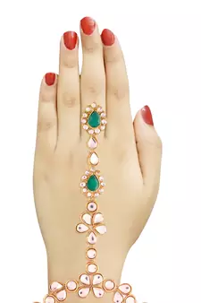 Traditional Kundan Haath Phool/Panja/Adjustable Bracelet with Ring for Women